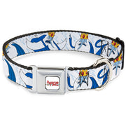 ADVENTURE TIME Title Logo Full Color White Seatbelt Buckle Collar - Adventure Time Ice King Poses and Bolts White/Blue