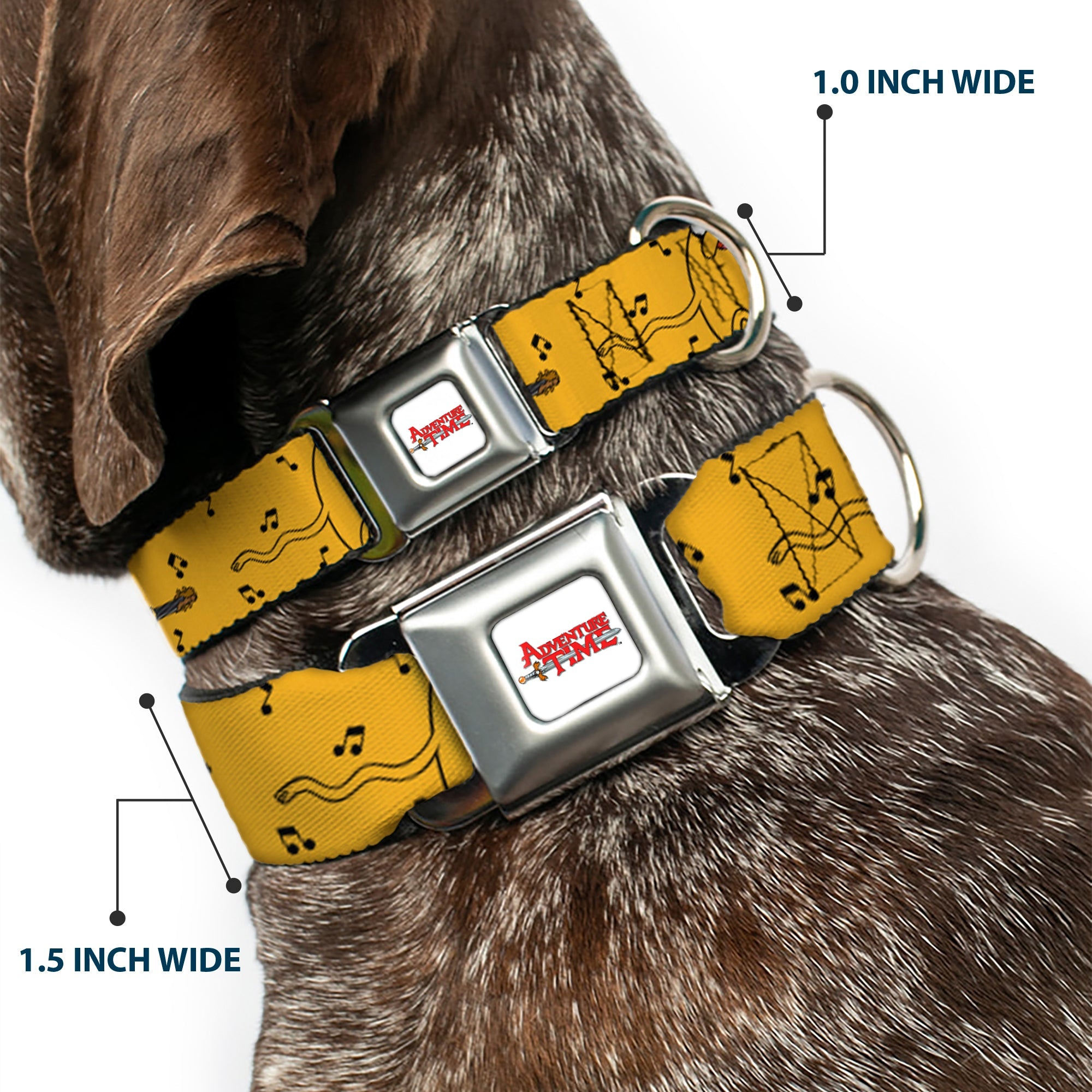 ADVENTURE TIME Title Logo Full Color White Seatbelt Buckle Collar - Adventure Time Jake Dancing and Violin Poses Yellow