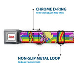 ADVENTURE TIME Title Logo Full Color White Seatbelt Buckle Collar - Adventure Time Lady Raincorn Poses Stripe Rainbow