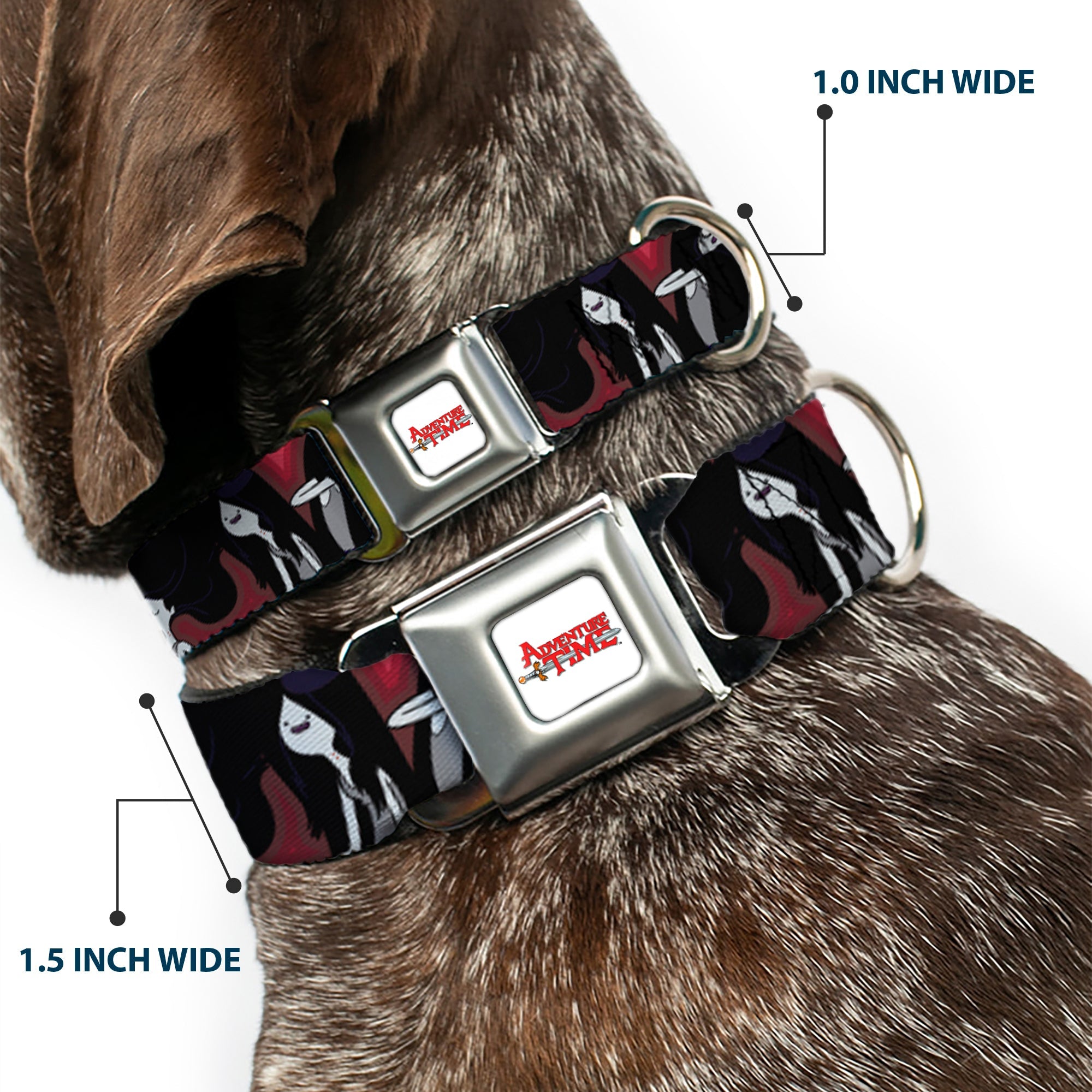 ADVENTURE TIME Title Logo Full Color White Seatbelt Buckle Collar - Adventure Time Marceline Poses Collage Reds