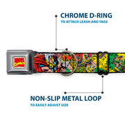 MARVEL COMICS Marvel Comics Logo Full Color Seatbelt Buckle Collar - Thor & Loki Poses/Retro Comic Books Stacked