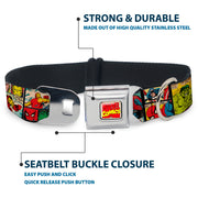 MARVEL COMICS Marvel Comics Logo Full Color Seatbelt Buckle Collar - MARVEL/Retro Comic Panels Black/Yellow