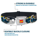 Marvel Comics Logo Full Color Seatbelt Buckle Collar - Classic GHOST RIDER 3-Riding Poses/Comic Blocks Grays/Yellow/Black/Red