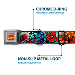 Marvel Comics Logo Full Color Seatbelt Buckle Collar - 4-Superhero Action Poses/Comic Scenes White/Black/Full Color Splatter