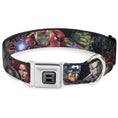 Load image into Gallery viewer, AVENGERS Block Logo Full Color Black/White Seatbelt Buckle Collar - 7-Vivid Avengers Action Poses
