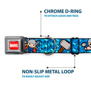 MARVEL UNIVERSE MARVEL Full Color Red White Seatbelt Buckle Collar - Kawaii Thor Poses/Hammer Monogram Blues