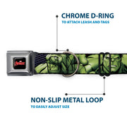 MARVEL AVENGERS Logo Full Color Black/Red/White Seatbelt Buckle Collar - Marvel Hulk CLOSE-UP Poses