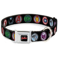 Load image into Gallery viewer, MARVEL AVENGERS MARVEL AVENGERS Logo Full Color Black Red White Seatbelt Buckle Collar - 9-Avenger Icons Black/Multi Color

