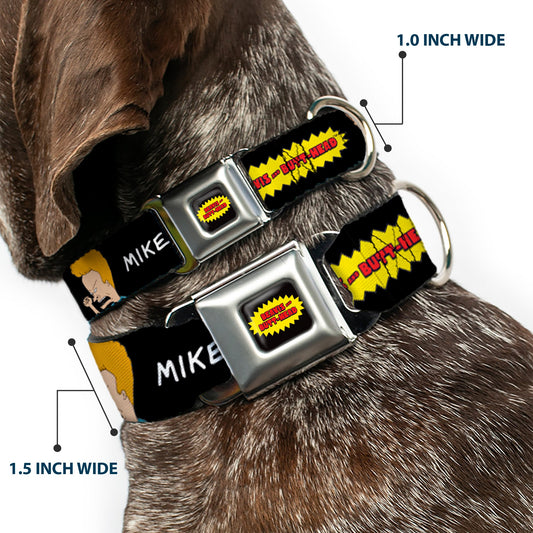 BEAVIS AND BUTT-HEAD Title Logo Full Color Black/Yellow/Red Seatbelt Buckle Collar - BEAVIS AND BUTT-HEAD Title Logo and Pose Black