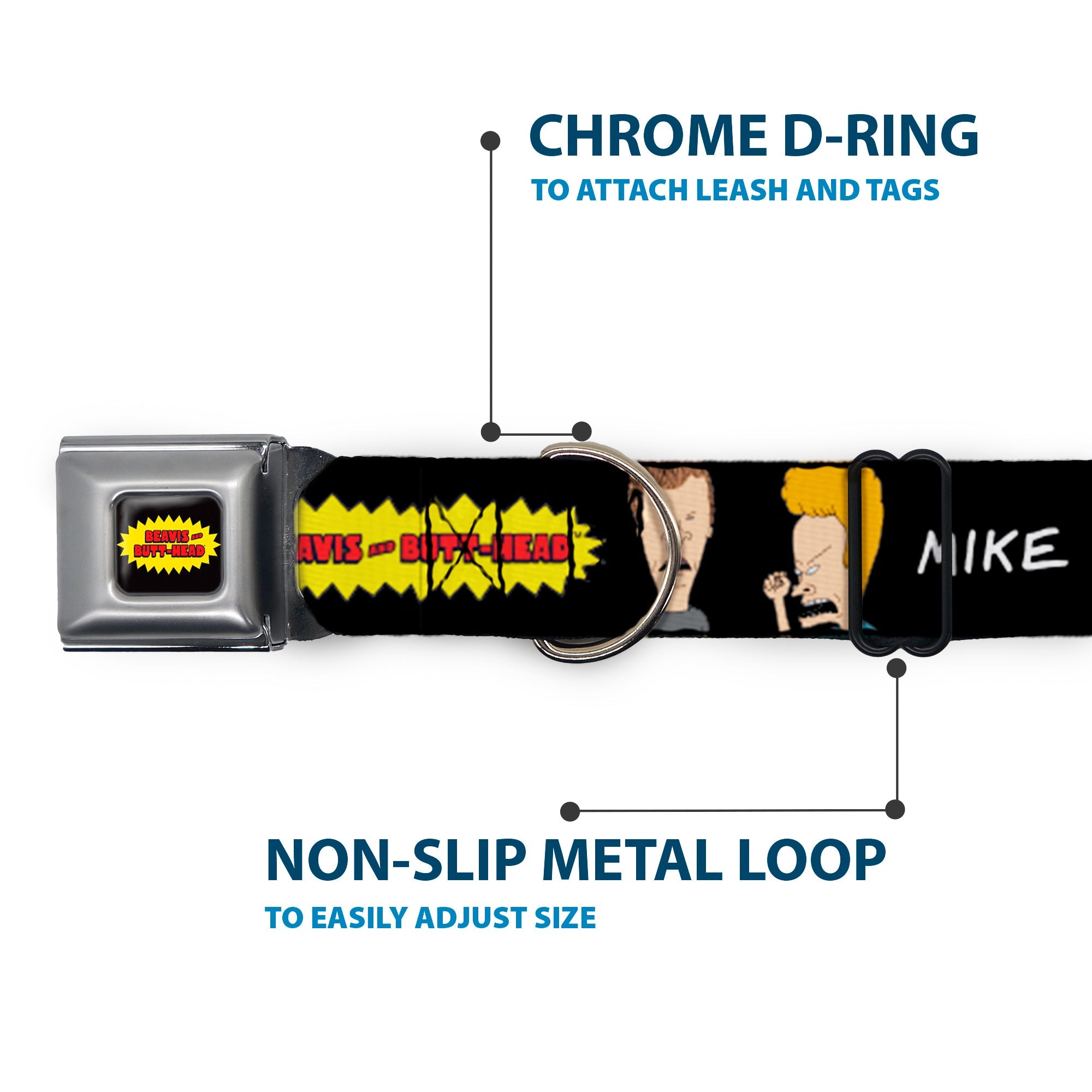 BEAVIS AND BUTT-HEAD Title Logo Full Color Black/Yellow/Red Seatbelt Buckle Collar - BEAVIS AND BUTT-HEAD Title Logo and Pose Black
