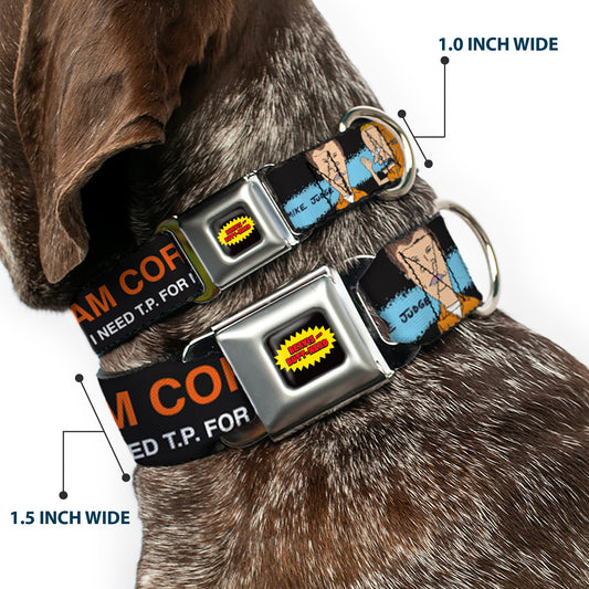 BEAVIS AND BUTT-HEAD Title Logo Full Color Black/Yellow/Red Seatbelt Buckle Collar - Beavis and Butt-Head I AM CORNHOLIO Pose Black/Orange/White