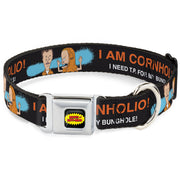 BEAVIS AND BUTT-HEAD Title Logo Full Color Black/Yellow/Red Seatbelt Buckle Collar - Beavis and Butt-Head I AM CORNHOLIO Pose Black/Orange/White
