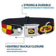 BEAVIS AND BUTT-HEAD Title Logo Full Color Black/Yellow/Red Seatbelt Buckle Collar - BEAVIS AND BUTT-HEAD Title Logo Checker Black/Red/Yellow