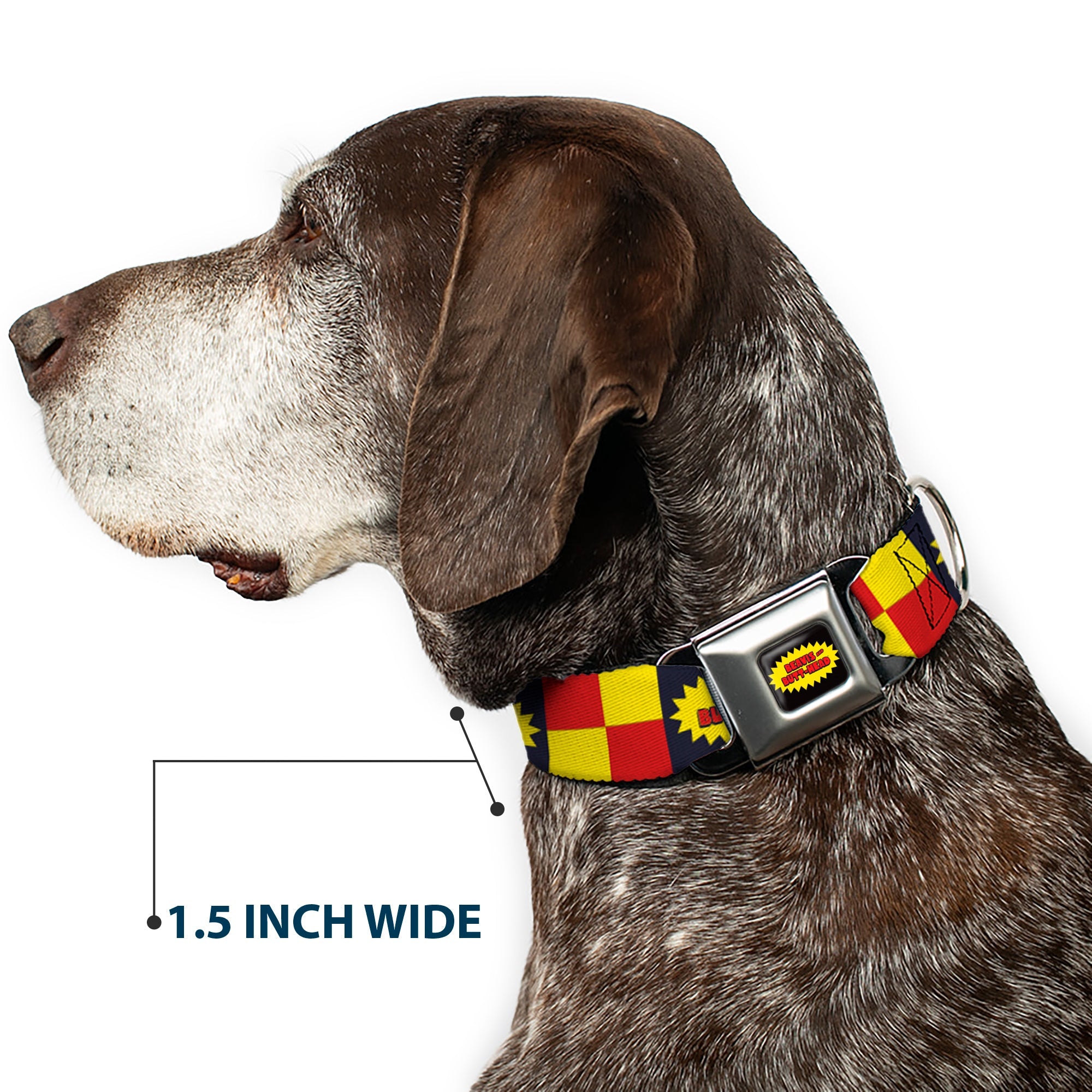 BEAVIS AND BUTT-HEAD Title Logo Full Color Black/Yellow/Red Seatbelt Buckle Collar - BEAVIS AND BUTT-HEAD Title Logo Checker Black/Red/Yellow
