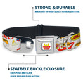 Load image into Gallery viewer, Beavis and Butt-Head BURGER WORLD Logo Full Color White Seatbelt Buckle Collar - BEAVIS AND BUTT-HEAD Burger World Icons Collage White
