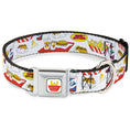 Load image into Gallery viewer, Beavis and Butt-Head BURGER WORLD Logo Full Color White Seatbelt Buckle Collar - BEAVIS AND BUTT-HEAD Burger World Icons Collage White
