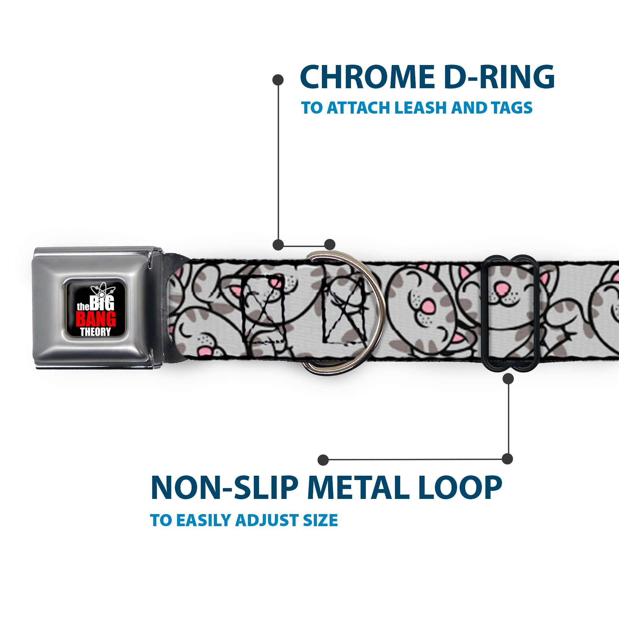 THE BIG BANG THEORY Full Color Black White Red Seatbelt Buckle Collar - Soft Kitty Poses
