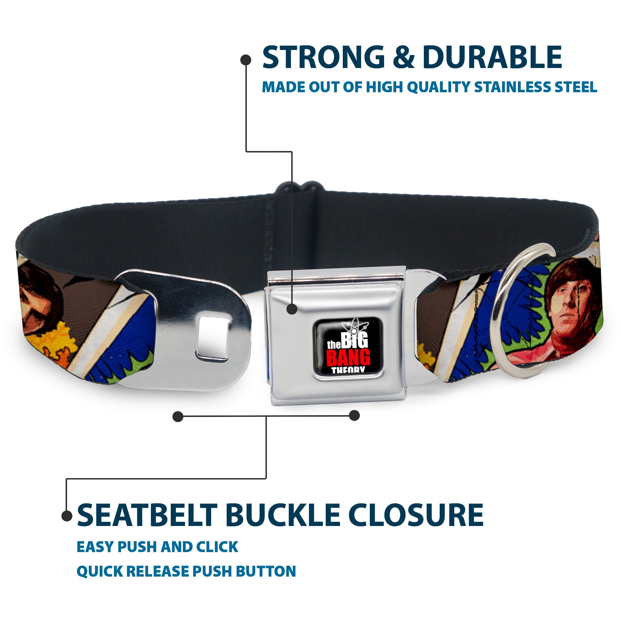 THE BIG BANG THEORY Full Color Black White Red Seatbelt Buckle Collar - The Big Bang Theory Comic Strip