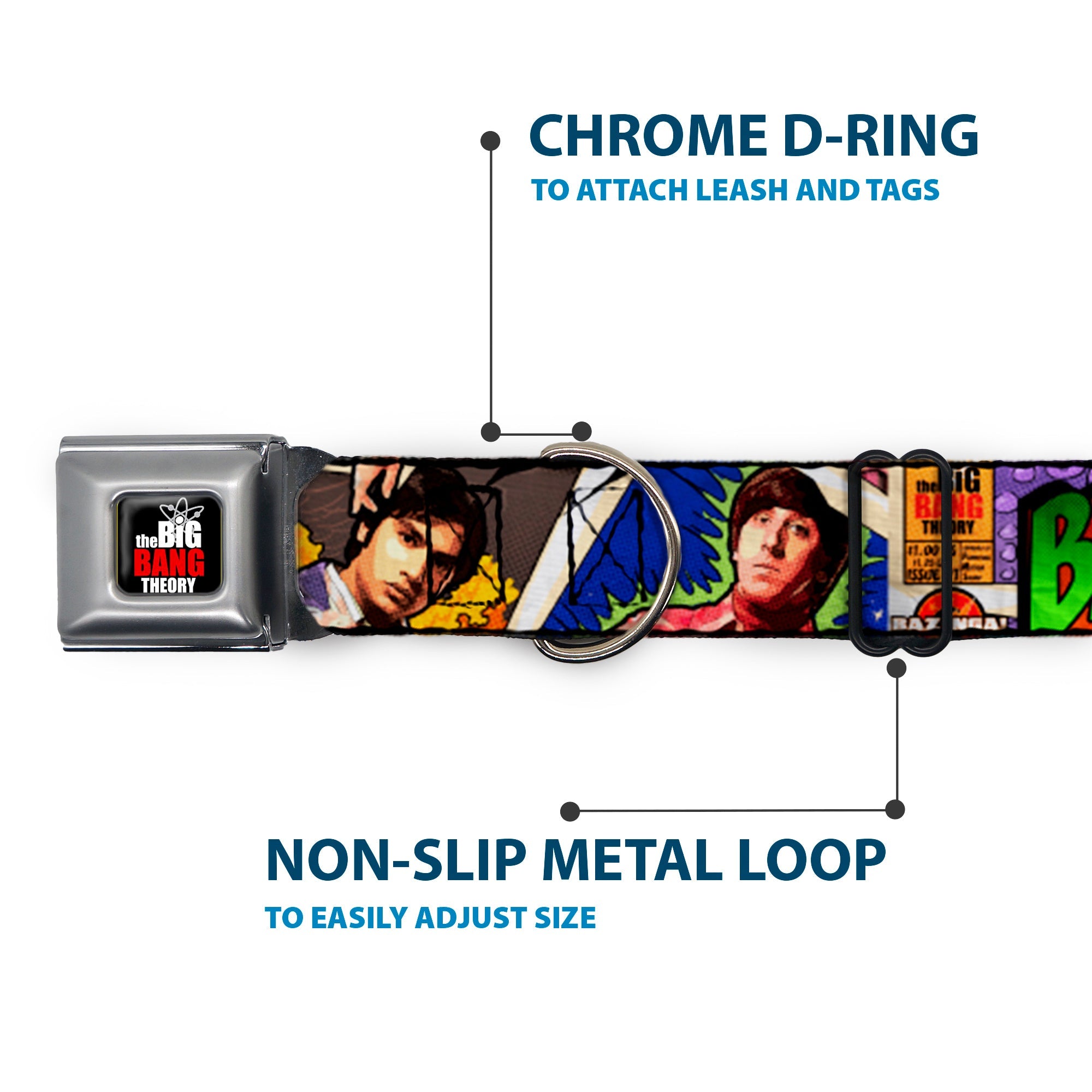 THE BIG BANG THEORY Full Color Black White Red Seatbelt Buckle Collar - The Big Bang Theory Comic Strip