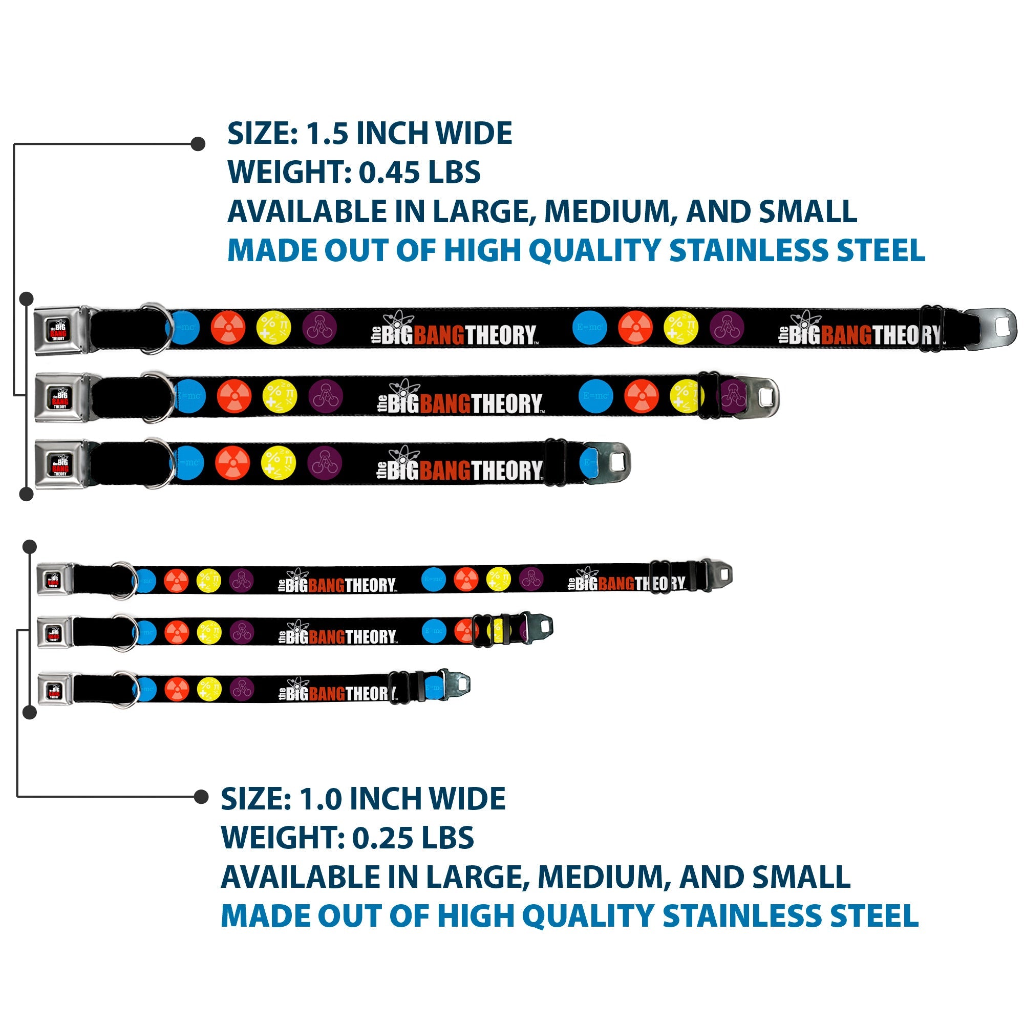 THE BIG BANG THEORY Full Color Black White Red Seatbelt Buckle Collar - THE BIG BANG THEORY DNA/Atom/E/Radiation Black