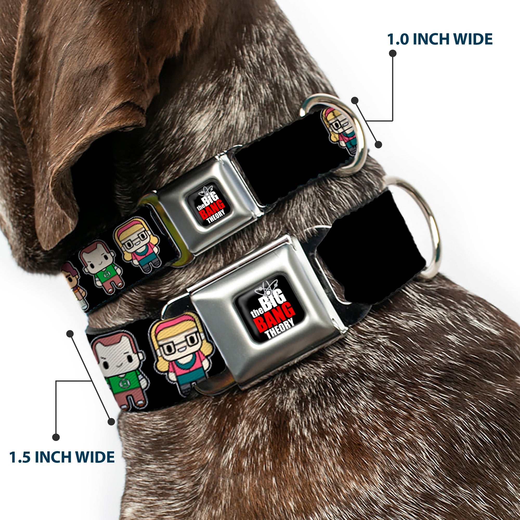THE BIG BANG THEORY Full Color Black White Red Seatbelt Buckle Collar - Big Bang Theory Chibi Characters Black