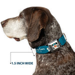 Beach Dawg Care Paw Logo Full Color Black Seatbelt Buckle Collar - BEACH DAWG CARE ALL DOGS ARE EQUAL Turquoise/White