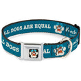 Load image into Gallery viewer, Beach Dawg Care Paw Logo Full Color Black Seatbelt Buckle Collar - BEACH DAWG CARE ALL DOGS ARE EQUAL Turquoise/White

