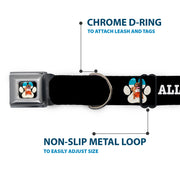 Beach Dawg Care Paw Logo Full Color Black Seatbelt Buckle Collar - BEACH DAWG CARE ALL DOGS ARE EQUAL Black/White