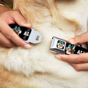 Beach Dawg Care Paw Logo Full Color Black Seatbelt Buckle Collar - BEACH DAWG CARE ALL DOGS ARE EQUAL Black/White