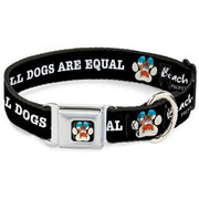 Beach Dawg Care Paw Logo Full Color Black Seatbelt Buckle Collar - BEACH DAWG CARE ALL DOGS ARE EQUAL Black/White