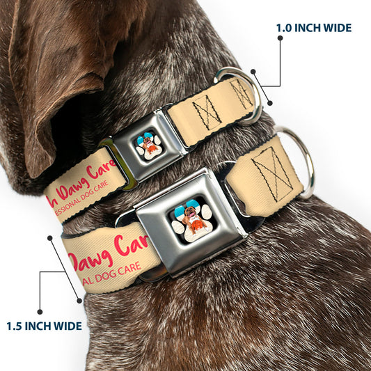 Beach Dawg Care Paw Logo Full Color Black Seatbelt Buckle Collar - BEACH DAWG CARE ALL DOGS ARE EQUAL Cream/Pink
