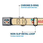 Beach Dawg Care Paw Logo Full Color Black Seatbelt Buckle Collar - BEACH DAWG CARE ALL DOGS ARE EQUAL Cream/Pink