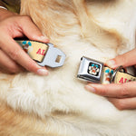 Beach Dawg Care Paw Logo Full Color Black Seatbelt Buckle Collar - BEACH DAWG CARE ALL DOGS ARE EQUAL Cream/Pink