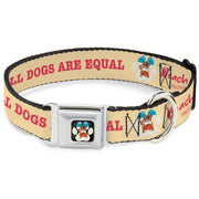 Beach Dawg Care Paw Logo Full Color Black Seatbelt Buckle Collar - BEACH DAWG CARE ALL DOGS ARE EQUAL Cream/Pink