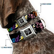 Dancing Bear Black/Silver Seatbelt Buckle Collar - Grateful Dead Script w/Bears & Skeletons Black/Multi Color