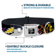 Dancing Bear Black/Silver Seatbelt Buckle Collar - Grateful Dead Script w/Bears & Skeletons Black/Multi Color