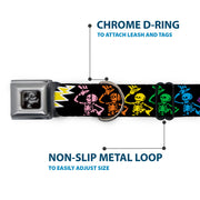 Dancing Bear Black/Silver Seatbelt Buckle Collar - Grateful Dead Script w/Bears & Skeletons Black/Multi Color