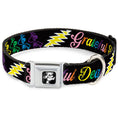 Load image into Gallery viewer, Dancing Bear Black/Silver Seatbelt Buckle Collar - Grateful Dead Script w/Bears & Skeletons Black/Multi Color
