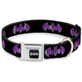 Load image into Gallery viewer, Batman Black Silver Seatbelt Buckle Collar - Batman Signal Black/Purple Plaid
