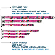 Batman Black/Silver Seatbelt Buckle Collar - BATGIRL Bubble Letters w/Stars Pink/White