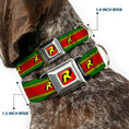 Load image into Gallery viewer, Robin "R" Logo Full Color Red/Black/Yellow Seatbelt Buckle Collar - Robin Action Pose/"R" Logo Stripe Green/Yellow/Red/Black
