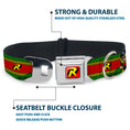 Load image into Gallery viewer, Robin "R" Logo Full Color Red/Black/Yellow Seatbelt Buckle Collar - Robin Action Pose/"R" Logo Stripe Green/Yellow/Red/Black
