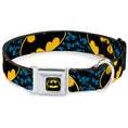 Load image into Gallery viewer, Batman Full Color Black Yellow Seatbelt Buckle Collar - Bat Signals Stacked w/CLOSE-UP Blue/Black/Yellow
