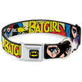 Load image into Gallery viewer, Batman Full Color Black Yellow Seatbelt Buckle Collar - BATGIRL in Action w/Face CLOSE-UP
