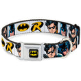 Load image into Gallery viewer, Batman Full Color Black Yellow Seatbelt Buckle Collar - Batman & Robin Blocks White

