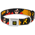 Load image into Gallery viewer, Batman Full Color Black Yellow Seatbelt Buckle Collar - ROBIN Red/Black Poses Gray
