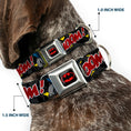 Load image into Gallery viewer, Batman Full Color Black Yellow Seatbelt Buckle Collar - Batman in Action WHOOM! Red Skyline
