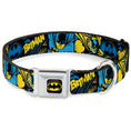 Load image into Gallery viewer, Batman Black/Yellow Seatbelt Buckle Collar - BATMAN Poses and Logo Collage Black/Blue/Yellow
