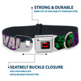 Load image into Gallery viewer, Batman Black/Yellow Seatbelt Buckle Collar - THE JOKER WANTED Smiling Pose and Graffiti Purples/Greens
