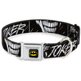 Load image into Gallery viewer, Batman Black/Yellow Seatbelt Buckle Collar - THE JOKER Smiling Eyes Sketch Close-Up Black/White
